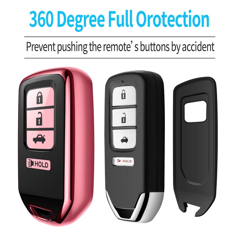 Tukellen for Honda Key Fob Cover, Premium Soft TPU Full Protection Key Fob Case for Accord Civic CRV Pilot Ridgeline Odyssey Passport Smart Remote Key Protector 4 Buttons (Pink) - Image 4