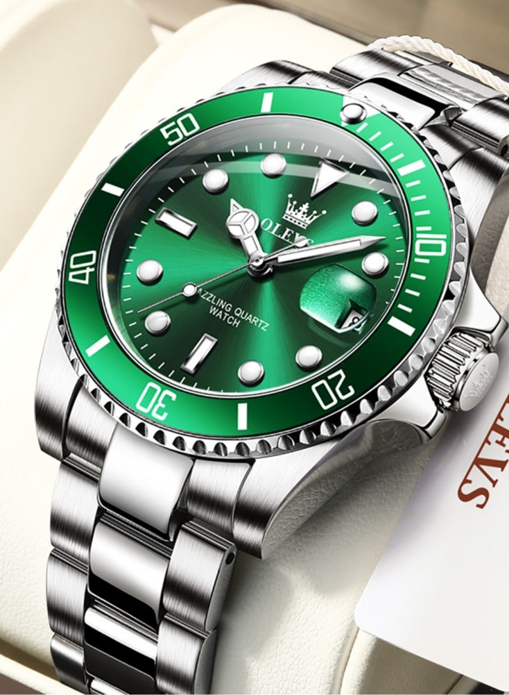 أوليفز ساعة OLEVS للرجال فاخرة من أفضل العلامات التجارية بتصميم حلقة خارجية دوارة باتجاه واحد ساعة كوارتز للرجال بتواريخ تلقائية وساعات يد مقاومة للماء - Image 1
