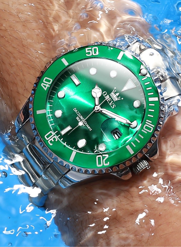 أوليفز ساعة OLEVS للرجال فاخرة من أفضل العلامات التجارية بتصميم حلقة خارجية دوارة باتجاه واحد ساعة كوارتز للرجال بتواريخ تلقائية وساعات يد مقاومة للماء - Image 2