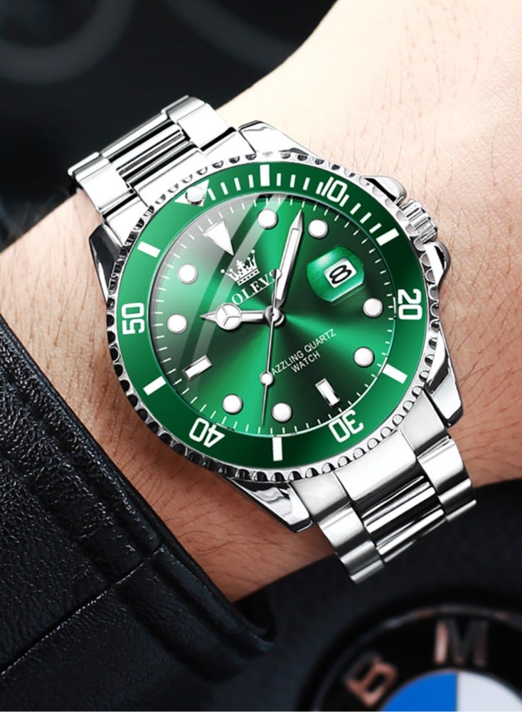 أوليفز ساعة OLEVS للرجال فاخرة من أفضل العلامات التجارية بتصميم حلقة خارجية دوارة باتجاه واحد ساعة كوارتز للرجال بتواريخ تلقائية وساعات يد مقاومة للماء - Image 3