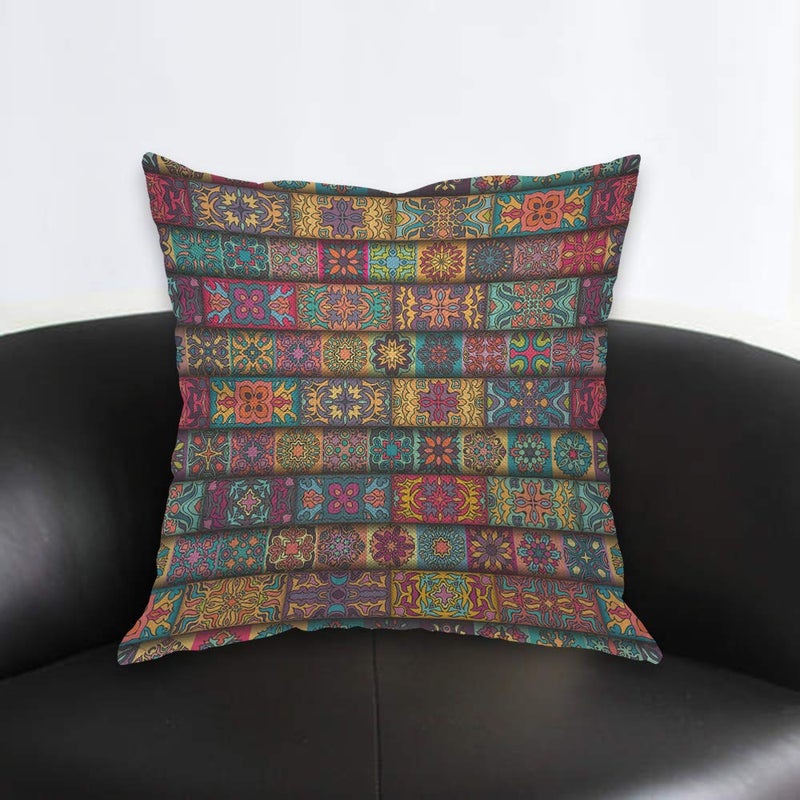AOYEGO Bohemian Throw Pillow Cover Patchwork Floral Collage Ethnic Colorful Tribal Flower Pattern Pillow Case 18x18 Inch Decorative Men Women Room Cushion Cover for Home Couch Bed - Image 2