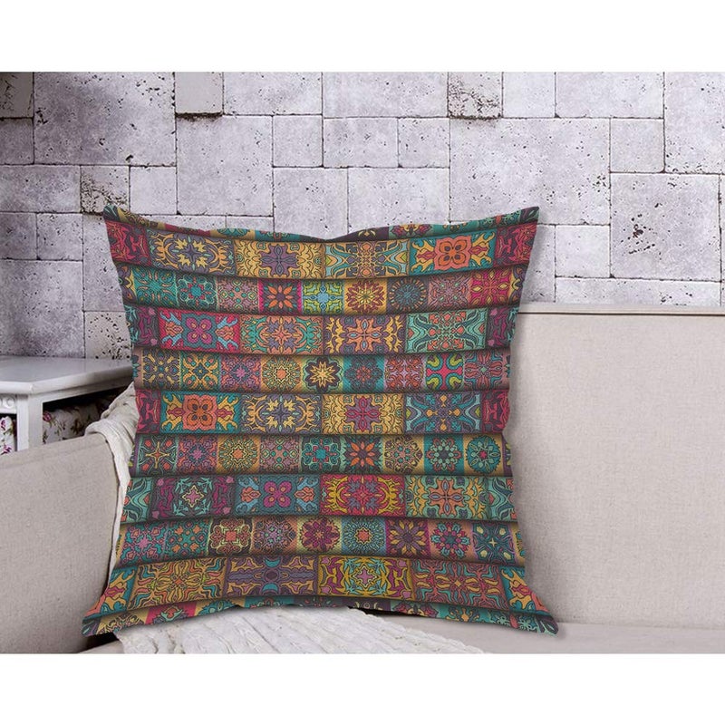 AOYEGO Bohemian Throw Pillow Cover Patchwork Floral Collage Ethnic Colorful Tribal Flower Pattern Pillow Case 18x18 Inch Decorative Men Women Room Cushion Cover for Home Couch Bed - Image 4