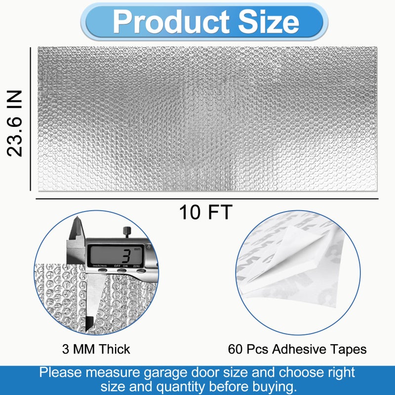 ToLanbbt Reflective Insulation Roll, 23.6IN x 10FT Double Bubble Wrap Insulation Sheet, Reflective Aluminum Foil 3MM Thermal Shield Radiant Barrier with 60 Pcs Adhesive Tapes for Window RV Attic Wall - Image 2