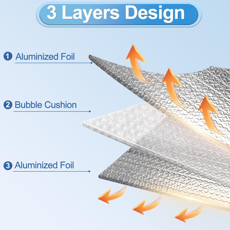 ToLanbbt Reflective Insulation Roll, 23.6IN x 10FT Double Bubble Wrap Insulation Sheet, Reflective Aluminum Foil 3MM Thermal Shield Radiant Barrier with 60 Pcs Adhesive Tapes for Window RV Attic Wall - Image 3
