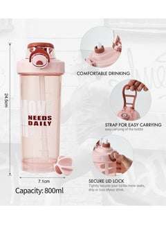 800ml Ecofriendly Portable Sport Plastic Water Bottle, Gym Marker Bottle, Reusable, Wide Mouth Protein Shaker Bottle with Straw (Pink) - pzsku/Z2FC563F201EC51B7055EZ/45/_/1728039591/e378f80b-a992-41dd-a95f-8f26a652f2a5