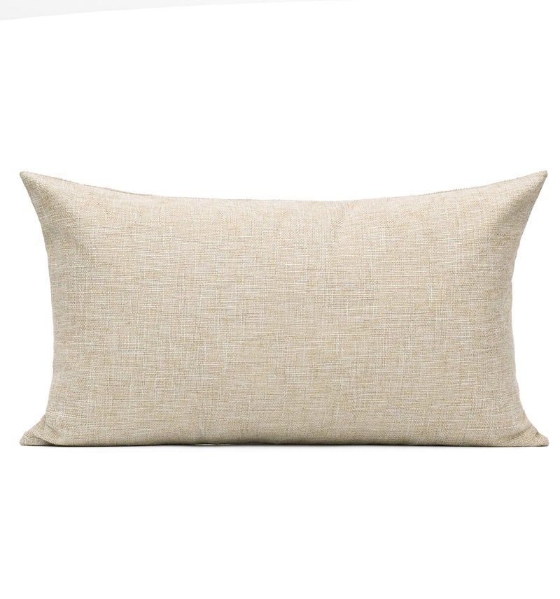 All Smiles Lumbar Throw Pillow Covers 12x20 Set of 2 Linen Beige Rectangle Pillow Cases Burlap Oblong Cushion Farmhouse Neutral Khaki Home D?cor Indoor Outdoor for Bed Sofa Couch Patio Bedroom - Image 2