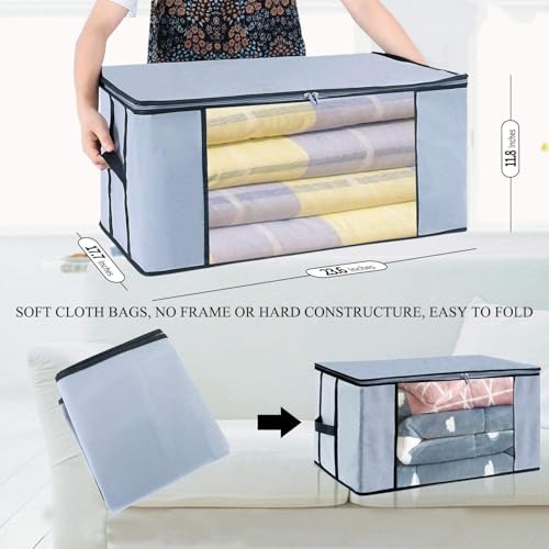 ACORMEK Underbed Blanket Storage Bag for Wardrobe Organizer Blanket Cover with a large Transparent Window & Side Handles Zipper Closure Protect from Dust(Pack of 2, Grey, Non-Woven) - Image 3