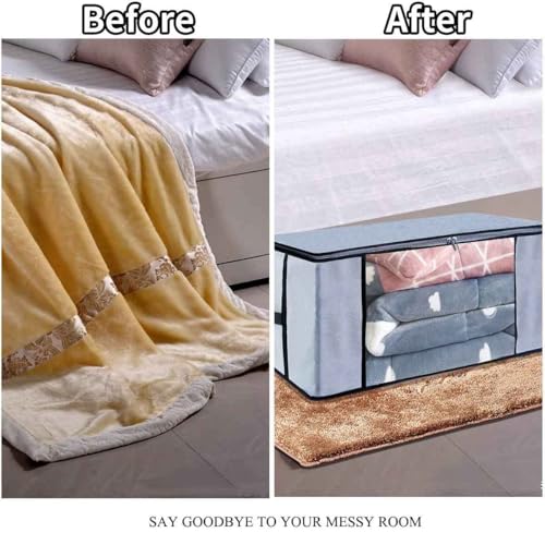 ACORMEK Underbed Blanket Storage Bag for Wardrobe Organizer Blanket Cover with a large Transparent Window & Side Handles Zipper Closure Protect from Dust(Pack of 2, Grey, Non-Woven) - Image 4
