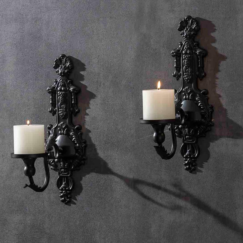 GAKA Wall Sconce Candle Holder Set of 2 Gothic Metal Candle Sconce Black Candle Holders Vintage Wall Mount Candle Holders DecorativeBlack - Image 2