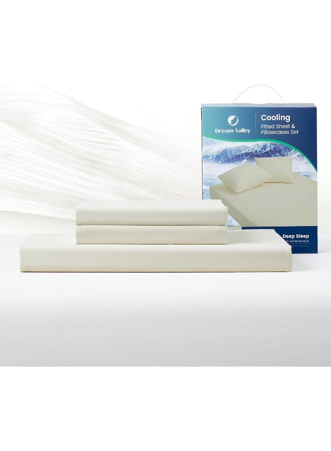 Dream Valley® Outlast® Queen Size Cooling Fitted Sheet with 2 Pillowcases NASA-Grade Technology, Q-Max > 0.4 Aerocool™ Cooling for Night Sweats, Hot Sleepers, White - Image 1