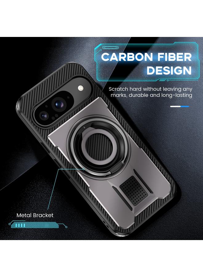 S-TOP Case For Google Pixel 9 / 9 Pro Ring Holder Carbon Fiber PC Hybrid TPU Phone Case - Image 5