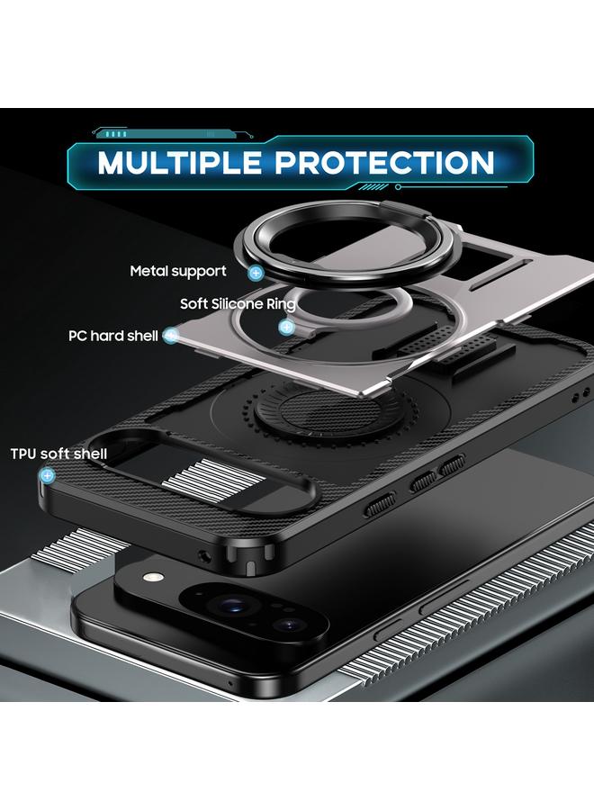 S-TOP Case For Google Pixel 9 / 9 Pro Ring Holder Carbon Fiber PC Hybrid TPU Phone Case - Image 4