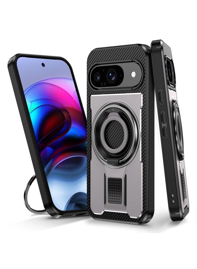 S-TOP Case For Google Pixel 9 / 9 Pro Ring Holder Carbon Fiber PC Hybrid TPU Phone Case - Image 1