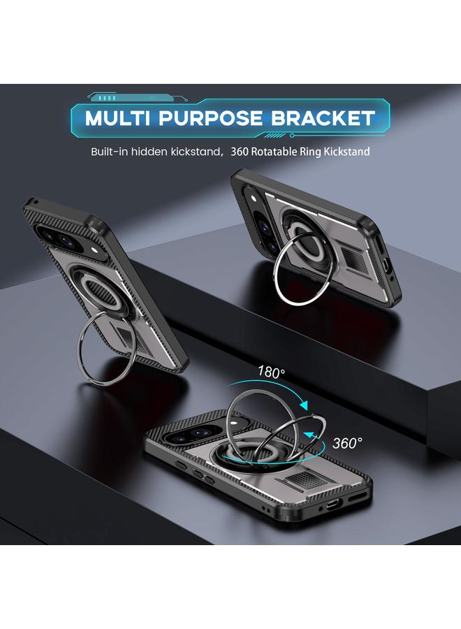 S-TOP Case For Google Pixel 9 / 9 Pro Ring Holder Carbon Fiber PC Hybrid TPU Phone Case - Image 2