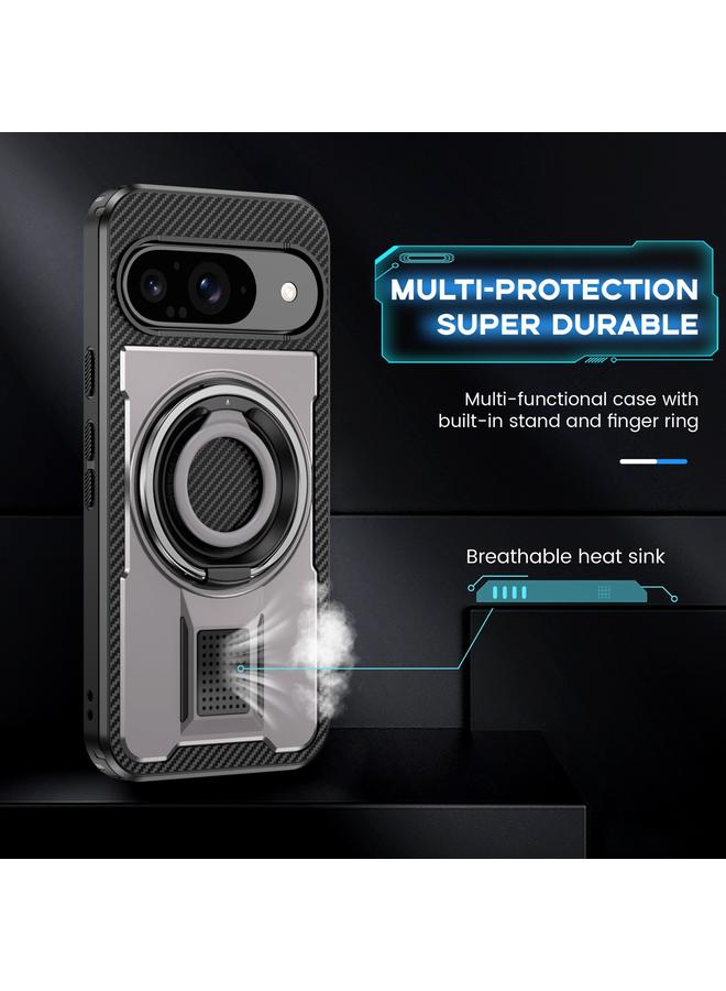 S-TOP Case For Google Pixel 9 / 9 Pro Ring Holder Carbon Fiber PC Hybrid TPU Phone Case - Image 3