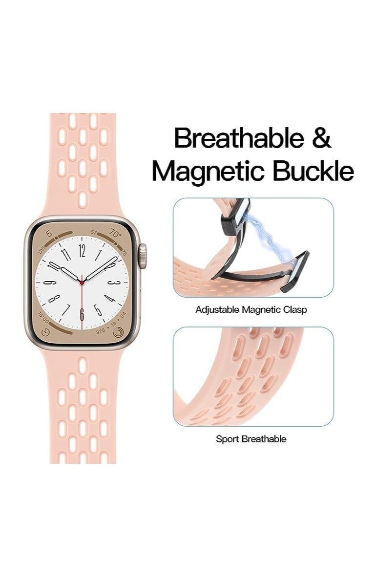 Compatible with Apple Watch Band 49mm 45mm 44mm 42mm, Breathable Soft Silicone Sport Strap with Magnetic Clasp for Women Men, Series SE/8/7/6/5/4/3/2/1/Ultra - Image 2