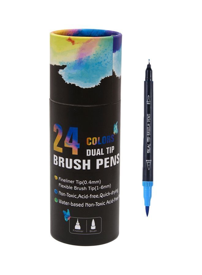 NIBEMINENT 24 Colors Dual Tip Brush Pen Set Multicolour - Image 1