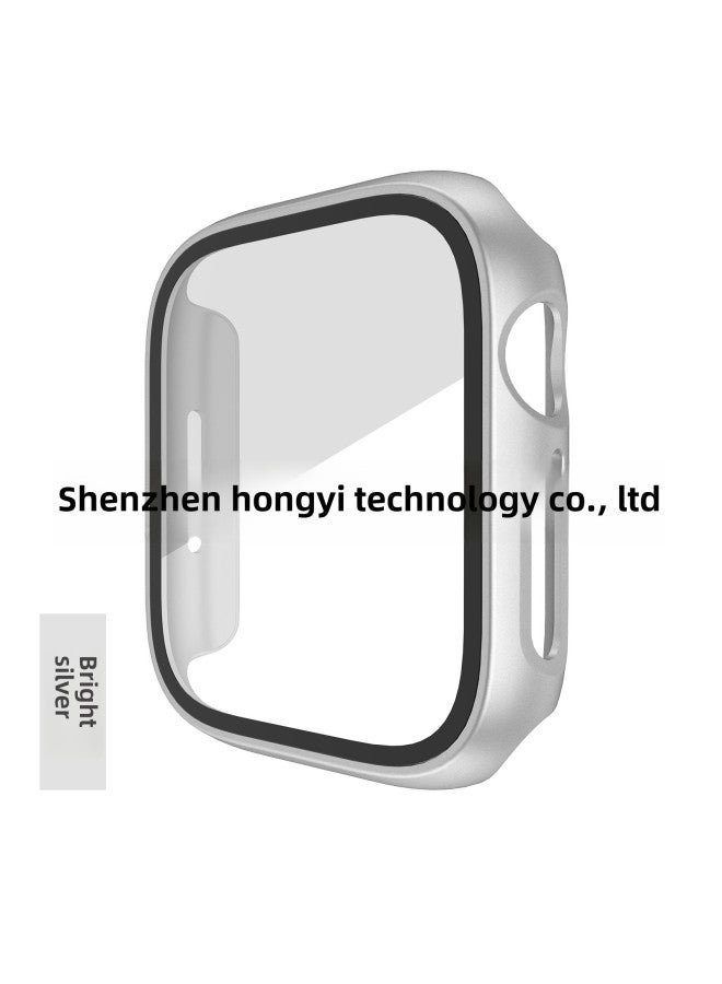For Apple Watch SE-9 Generation PC Frosted Oil Injection Tempered Film All-in-One Apple Watch Protective Case-Color:Bright Silver-Exterior Dimension:44mm