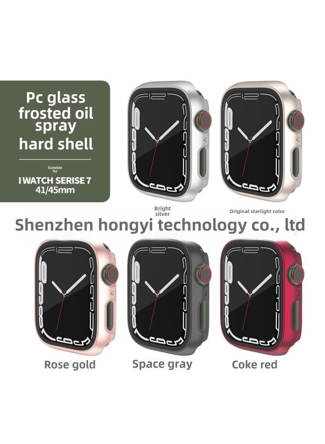 For Apple Watch SE-9 Generation PC Frosted Oil Injection Tempered Film All-in-One Apple Watch Protective Case-Color:Bright Silver-Exterior Dimension:44mm