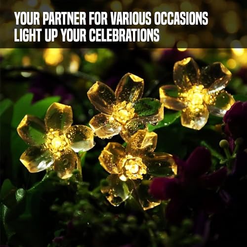Gigawatts 30 LED Solar Cherry Blossom String Light | Solar Garden Light, Outdoor Decorative Flower Lights for Home, Garden, Yard, Patio, Driveway Décor (Pack of 1, Warm White) - Image 3