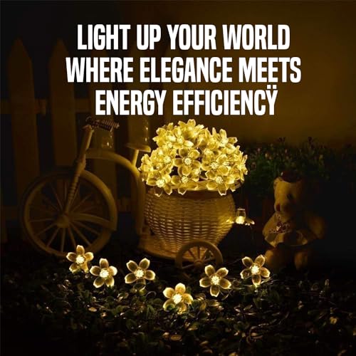 Gigawatts 30 LED Solar Cherry Blossom String Light | Solar Garden Light, Outdoor Decorative Flower Lights for Home, Garden, Yard, Patio, Driveway Décor (Pack of 1, Warm White) - Image 4