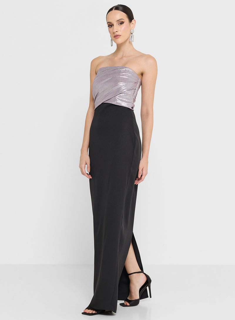 نمشي x فستان باندو بلون متباين - Image 2