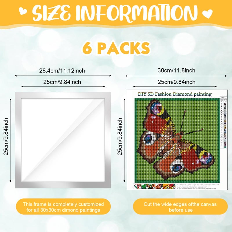 Macarrie 6 Pcs Diamond Art Frames Magnetic Picture Frame 12 x 12 Inch Frames for Diamond Painting Pictures Self-adhesive Diamond Art Frames Painting Frames for Wall Window Home Office Photo (Silver) - Image 2