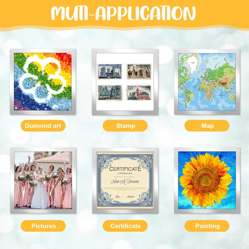 Macarrie 6 Pcs Diamond Art Frames Magnetic Picture Frame 12 x 12 Inch Frames for Diamond Painting Pictures Self-adhesive Diamond Art Frames Painting Frames for Wall Window Home Office Photo (Silver) - Image 5