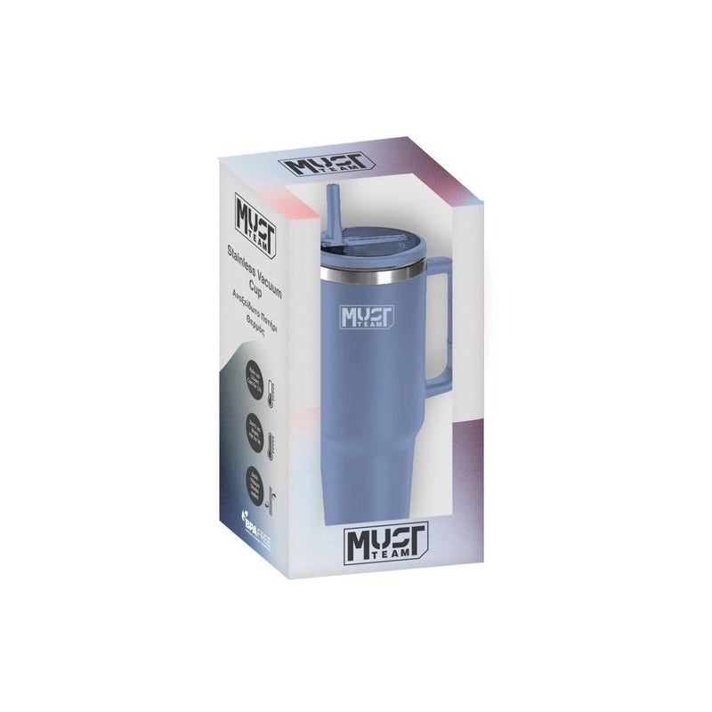 Must Insulated Stainless Steel Double Wall Vacuum Tumbler with Handle and Straw Lid, 1200 ml Capacity, Periwinkle Blue - Image 2
