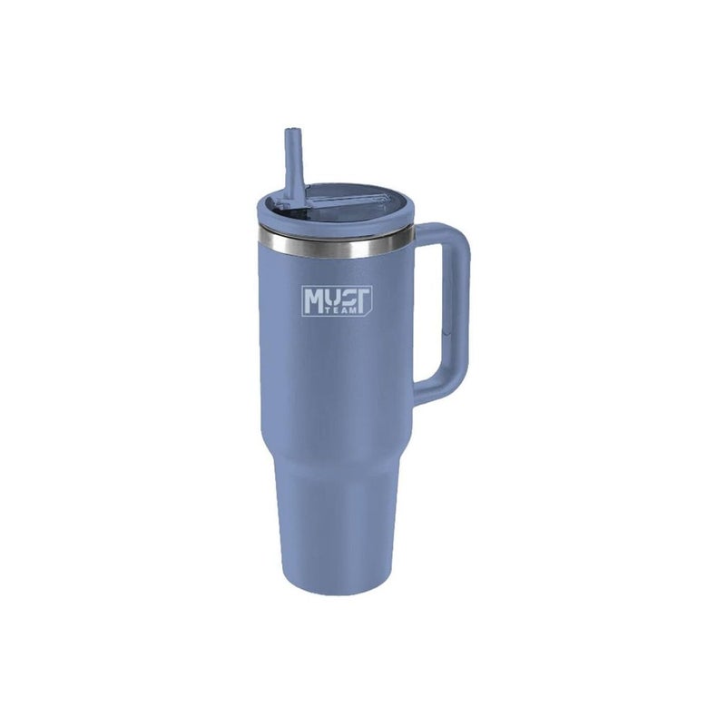 Must Insulated Stainless Steel Double Wall Vacuum Tumbler with Handle and Straw Lid, 1200 ml Capacity, Periwinkle Blue - Image 1