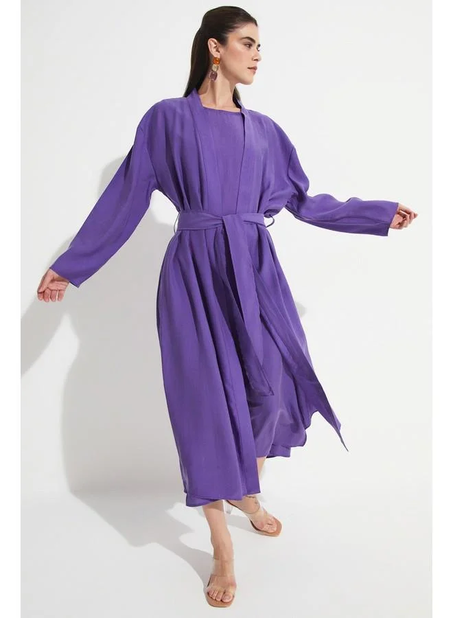 JUNE June Exclusive Modal Blend Kimono Dress Set Purple