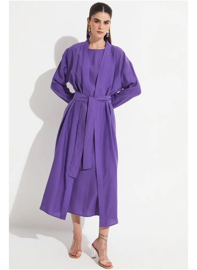 جون June Exclusive Modal Blend Kimono Dress Set Purple