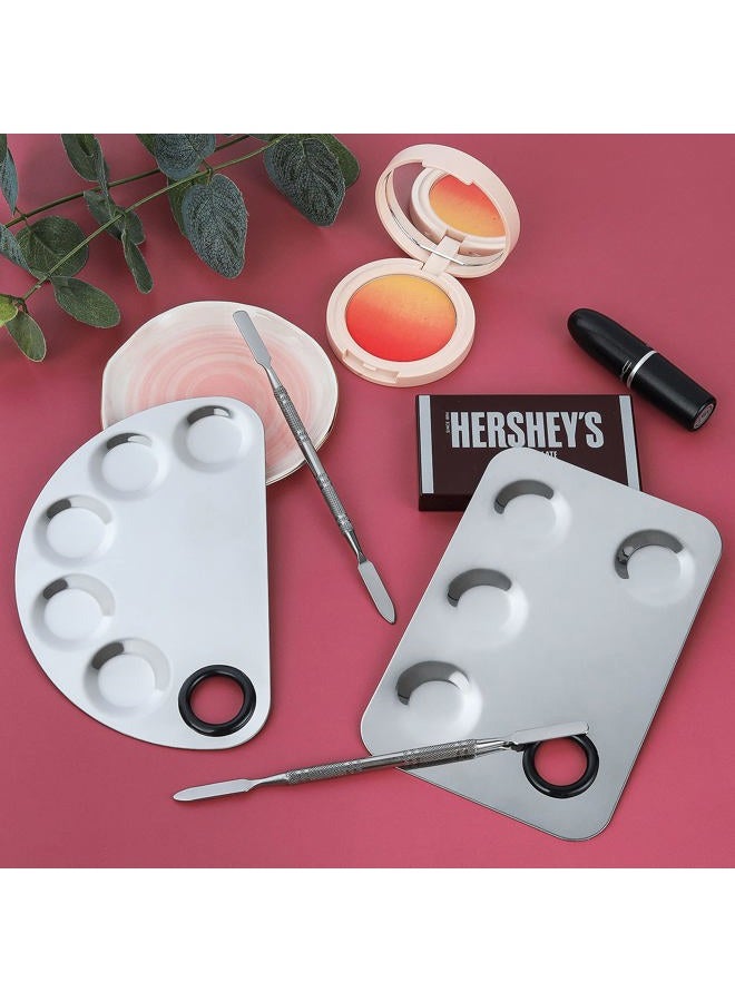 Penugo Upgrade Mixing Makeup Palette, 2 Pieces Stainless Steel Cosmetic Palette with Spatula Tool, Nail-art Cosmetic Palette for Mixing Foundation/Eye Shadow/Mascara/Nail Polish/Pigment Blending - Image 5
