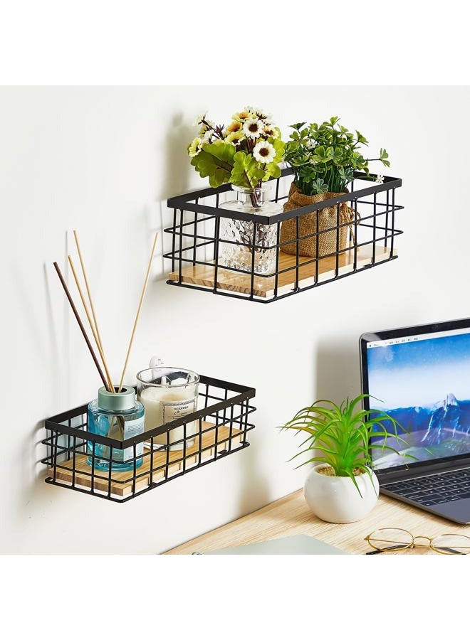 Funrous 2 Pcs Metal Small Wire Basket Wall Hanging Wire Basket Hang Small Bathroom Kitchen Storage Organizer Toilet Paper Mesh Storage Bin Shelf Rack with Base(Black,9.84 x 3.94 x 2.76 Inches) - Image 3