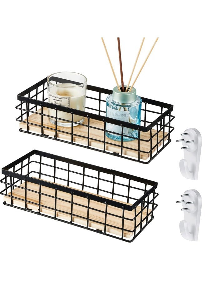 Funrous 2 Pcs Metal Small Wire Basket Wall Hanging Wire Basket Hang Small Bathroom Kitchen Storage Organizer Toilet Paper Mesh Storage Bin Shelf Rack with Base(Black,9.84 x 3.94 x 2.76 Inches) - Image 1