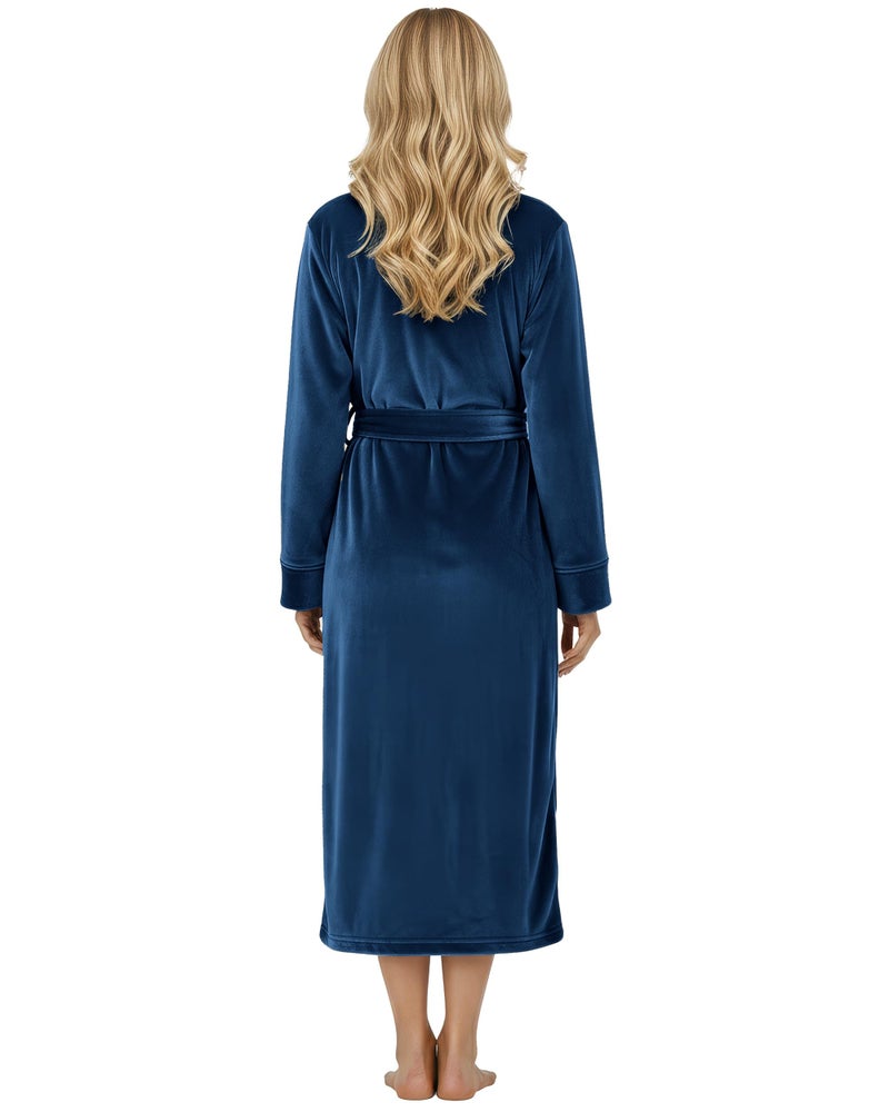 NY Threads Premium Women's Robe Plush Soft Long Bathrobe Warm Fleece Shawl Collar Spa Robe (Large, Navy) - Image 2