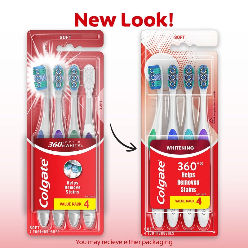 Colgate 360 Optic White Toothbrush Pack, Full Head Soft, 4 Count - Image 2