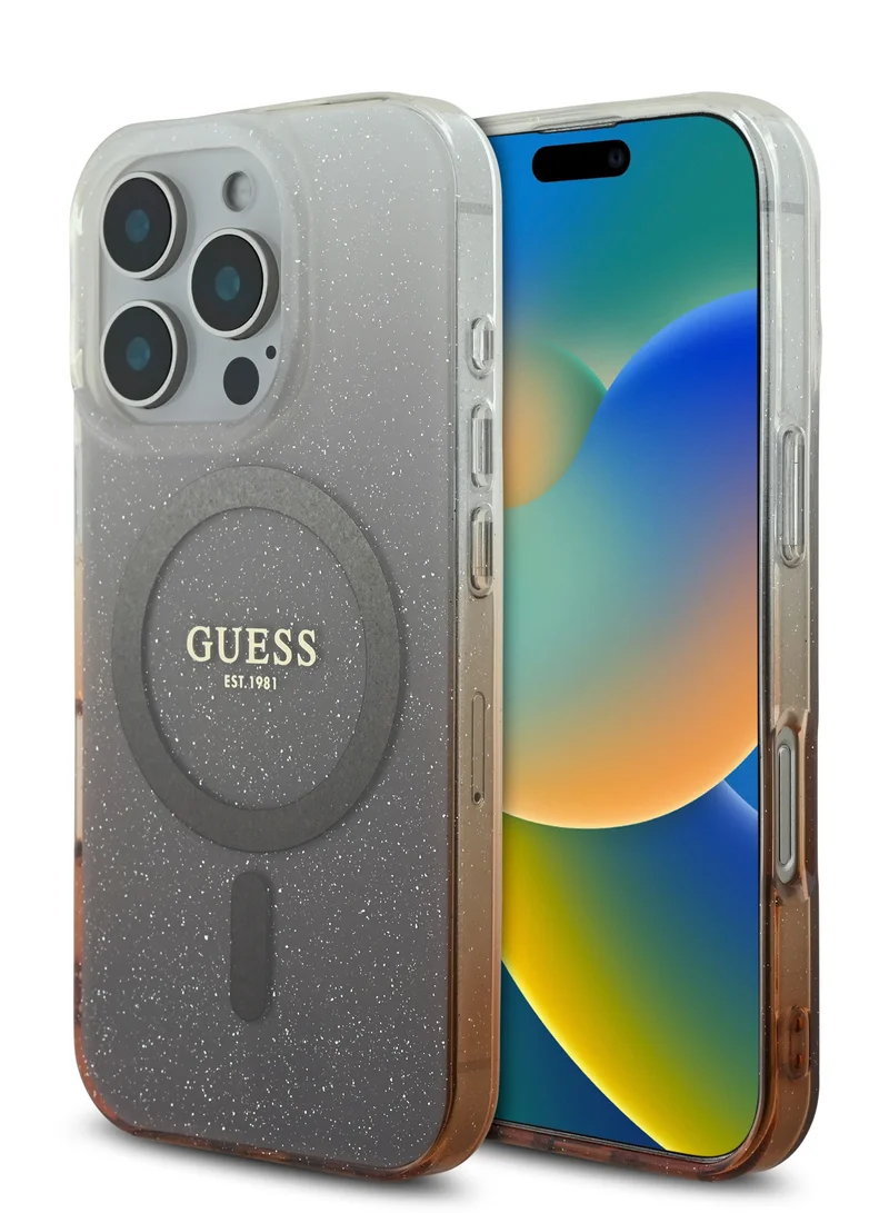 GUESS Magsafe IML Glitter Gradient Case for iPhone 16 Pro Max / Drop protection / Slim Profile / Comfortable Grip - Brown