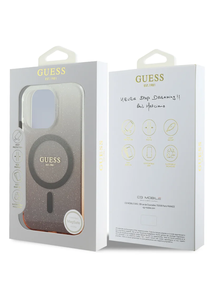 GUESS Magsafe IML Glitter Gradient Case for iPhone 16 Pro Max / Drop protection / Slim Profile / Comfortable Grip - Brown