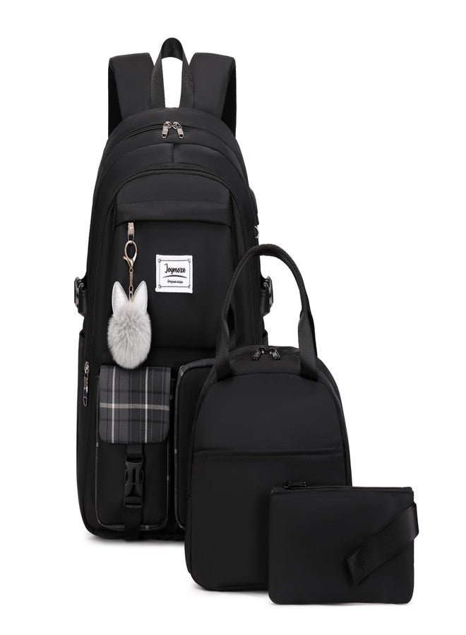 Joymoze Women Fashion Travel Backpack Set Roomy Laptop Rucksack Set Casual Daypack for Girl, Black, Large, Travel Backpacks - Image 1
