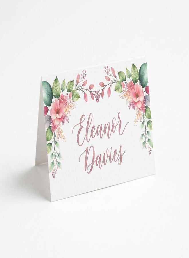 Stonehouse Collection | Pink Floral Table Tent | Name Card With Flowers | Wedding Place Setting | 25 Count (Peony Garland) - Image 1