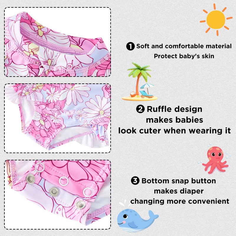 UMELOK Baby Girls One Piece Swimsuit UPF 50+ Sun Protection Floral Printed Long Sleeve Rash Guard Swim Suit Infant Swimwear with Zipper Pink Daisy,18M - Image 4