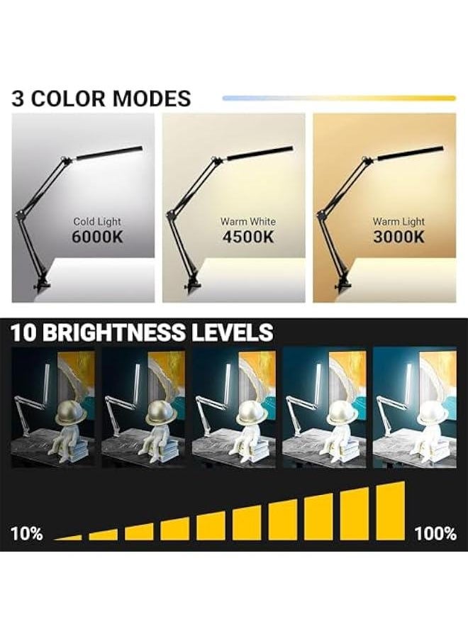 HOOKOR LED Desk Lamp with Clamp Swing Arm Desk lamp 360° Adjustable Eye-Caring Desk Light 3 Color Modes 10 Brightness Levels Memory Function Architect Table Desk Lamps for Home Office,Reading  - Image 4