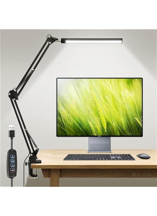 HOOKOR LED Desk Lamp with Clamp Swing Arm Desk lamp 360° Adjustable Eye-Caring Desk Light 3 Color Modes 10 Brightness Levels Memory Function Architect Table Desk Lamps for Home Office,Reading  - Image 1