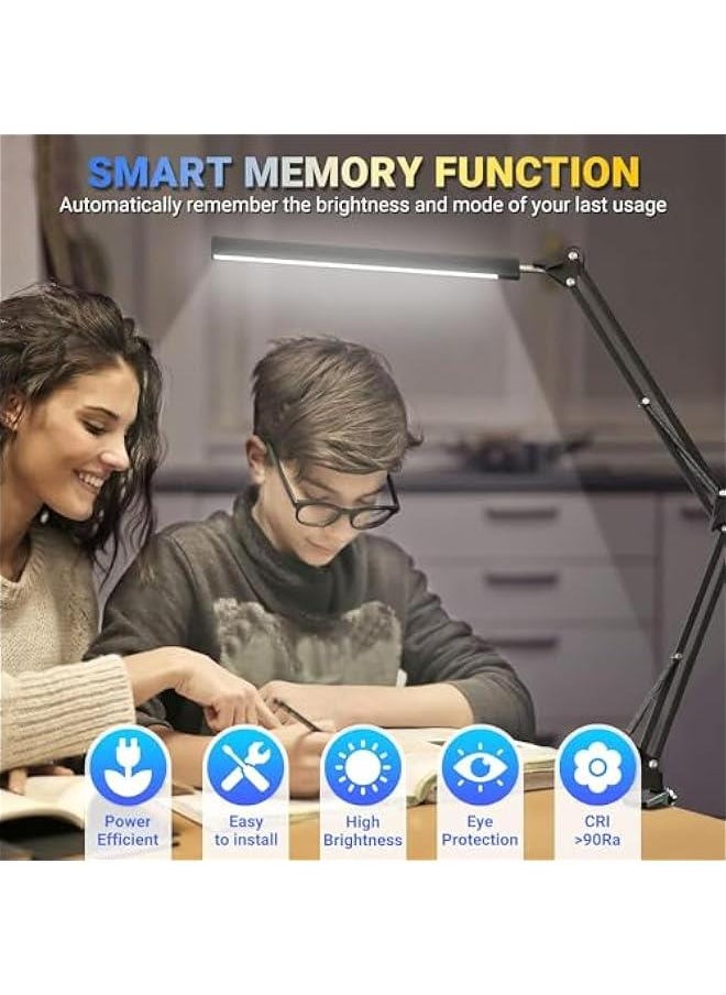 LED Desk Lamp with Clamp Swing Arm Desk lamp 360° Adjustable Eye-Caring Desk Light 3 Color Modes 10 Brightness Levels Memory Function Architect Table Desk Lamps for Home Office,Reading