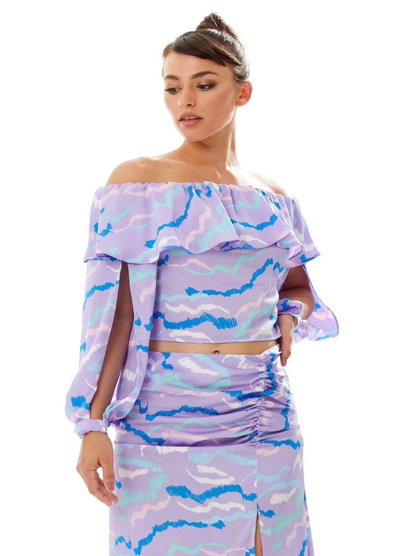 Liquorish Ruffle Long Sleeve Off The Shoulder Top
