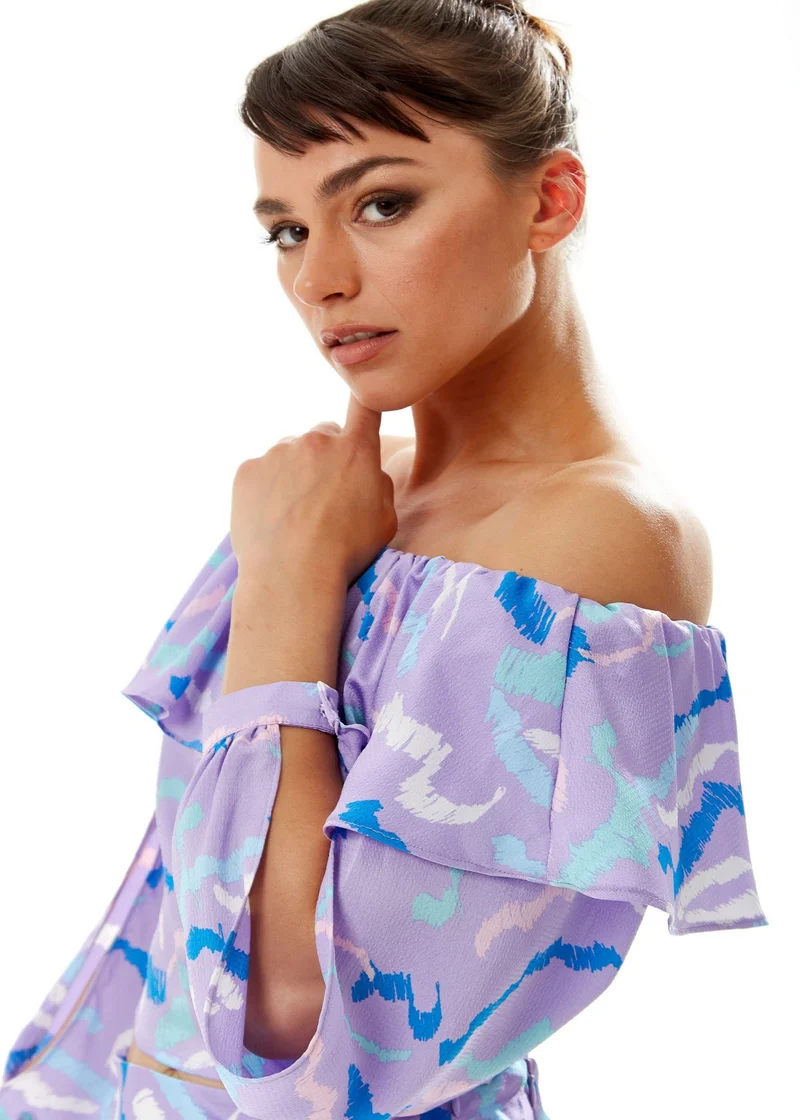 Liquorish Ruffle Long Sleeve Off The Shoulder Top