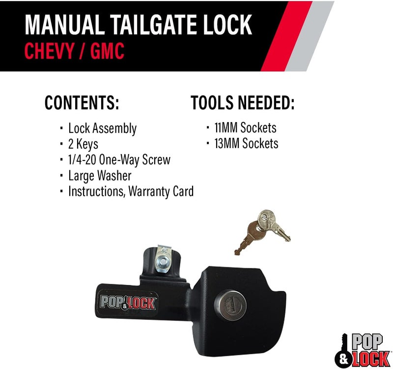 Pop & Lock – Manual Tailgate Lock for Chevy Silverado and GMC Sierra, Fits 1999 to 2007 Models (Black, PL1100) - Image 5