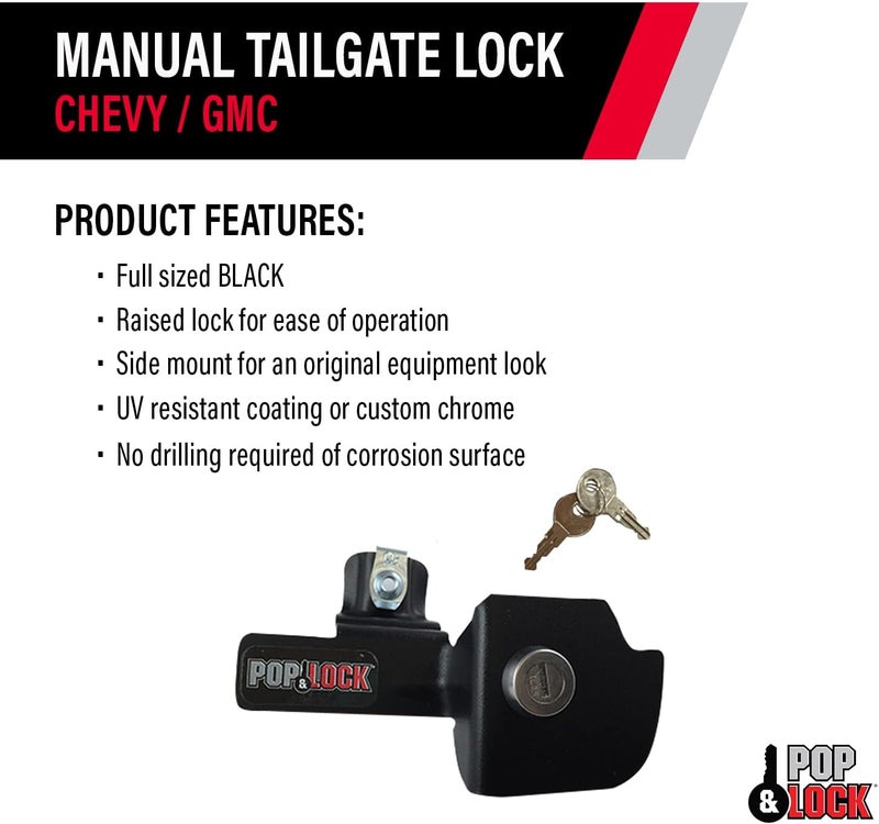 Pop & Lock – Manual Tailgate Lock for Chevy Silverado and GMC Sierra, Fits 1999 to 2007 Models (Black, PL1100) - Image 3