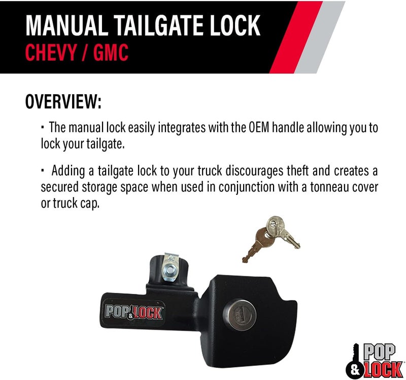 Pop & Lock – Manual Tailgate Lock for Chevy Silverado and GMC Sierra, Fits 1999 to 2007 Models (Black, PL1100) - Image 4